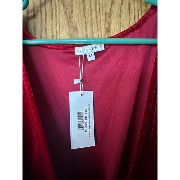 Baltic Born Brendyn Ruched Velvet Dress Wine Red Midi Wrap V-Neck BRE-DR-55561-M - Picture 5 of 6